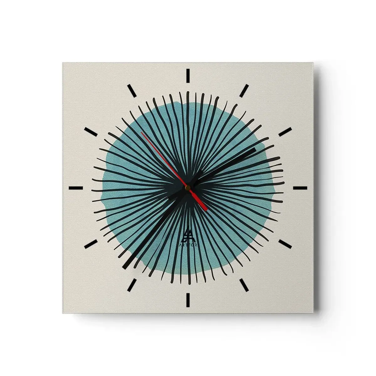 Väggklocka - Klocka på glas - Radier mot blått - 30x30 cm