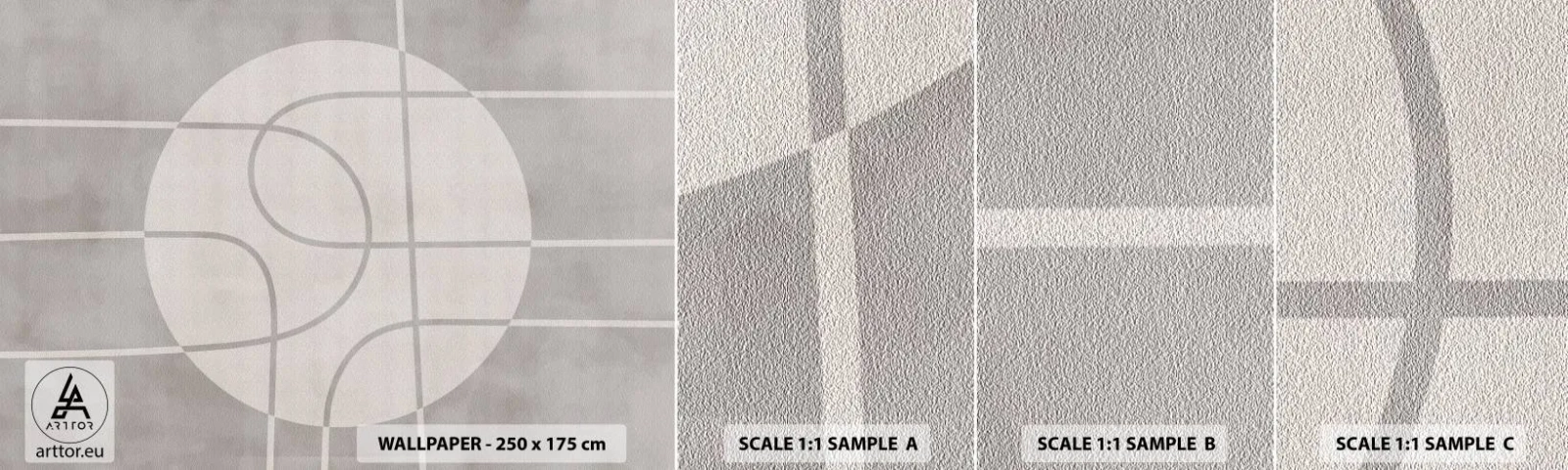 Provbit av självhäftande fototapet Deluxe Sticker - Cirkulärt och rakt fram - Ljus, Minimalistisk, Hjul - 100x30 cm