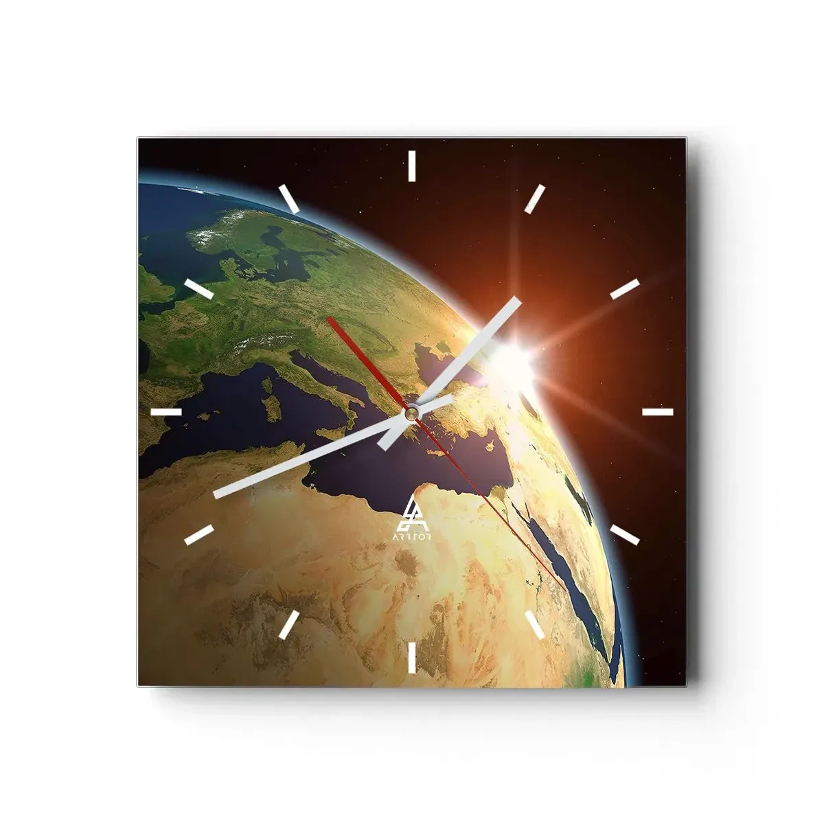 Väggklocka - Klocka på glas - Soluppgång - 40x40 cm