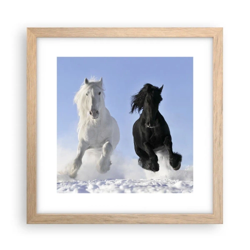 Affisch i ram av ljusek - Svart-vit galopp - 30x30 cm