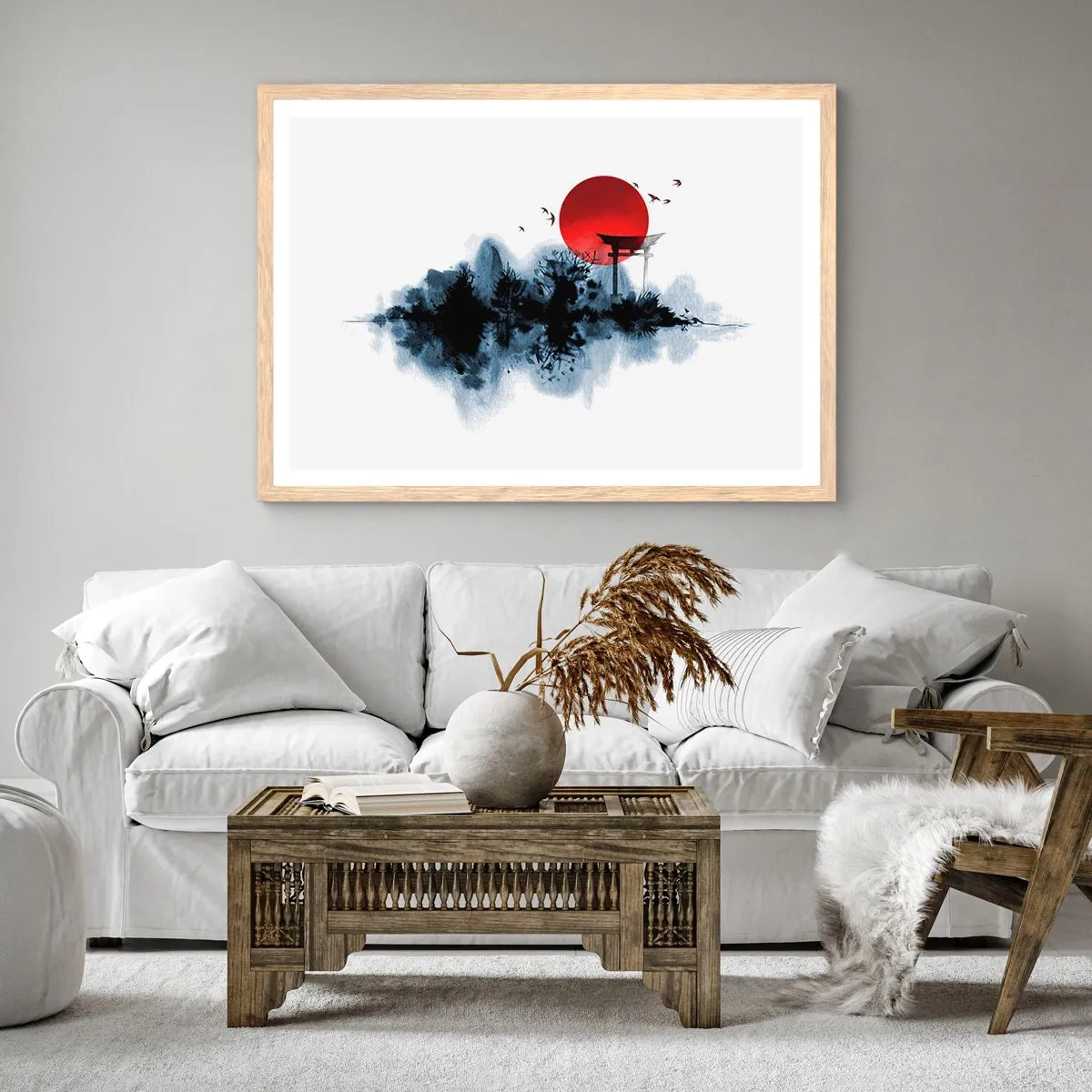 Affisch i ram av ljusek - Japansk utsikt - 100x70 cm