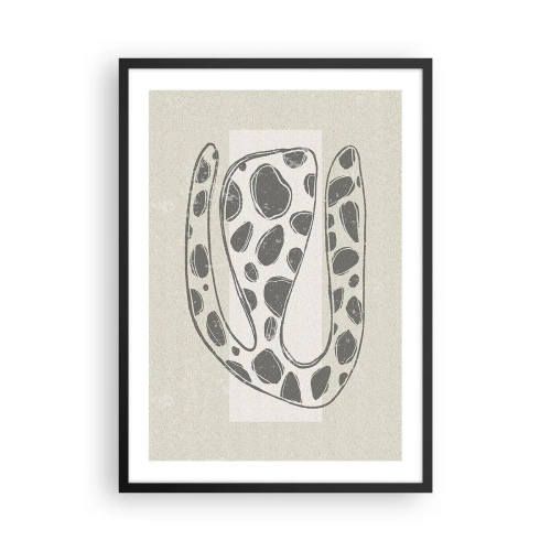 Affisch i svart ram - Abstrakt organisk form i grå nyanser - 50x70cm - En bisarr varelse - Modern väggdekoration för vardagsrum och sovrum ARTTOR