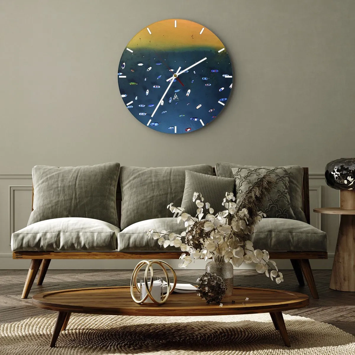 Väggklocka - Klocka på glas - Ett semesterspel - 40x40 cm