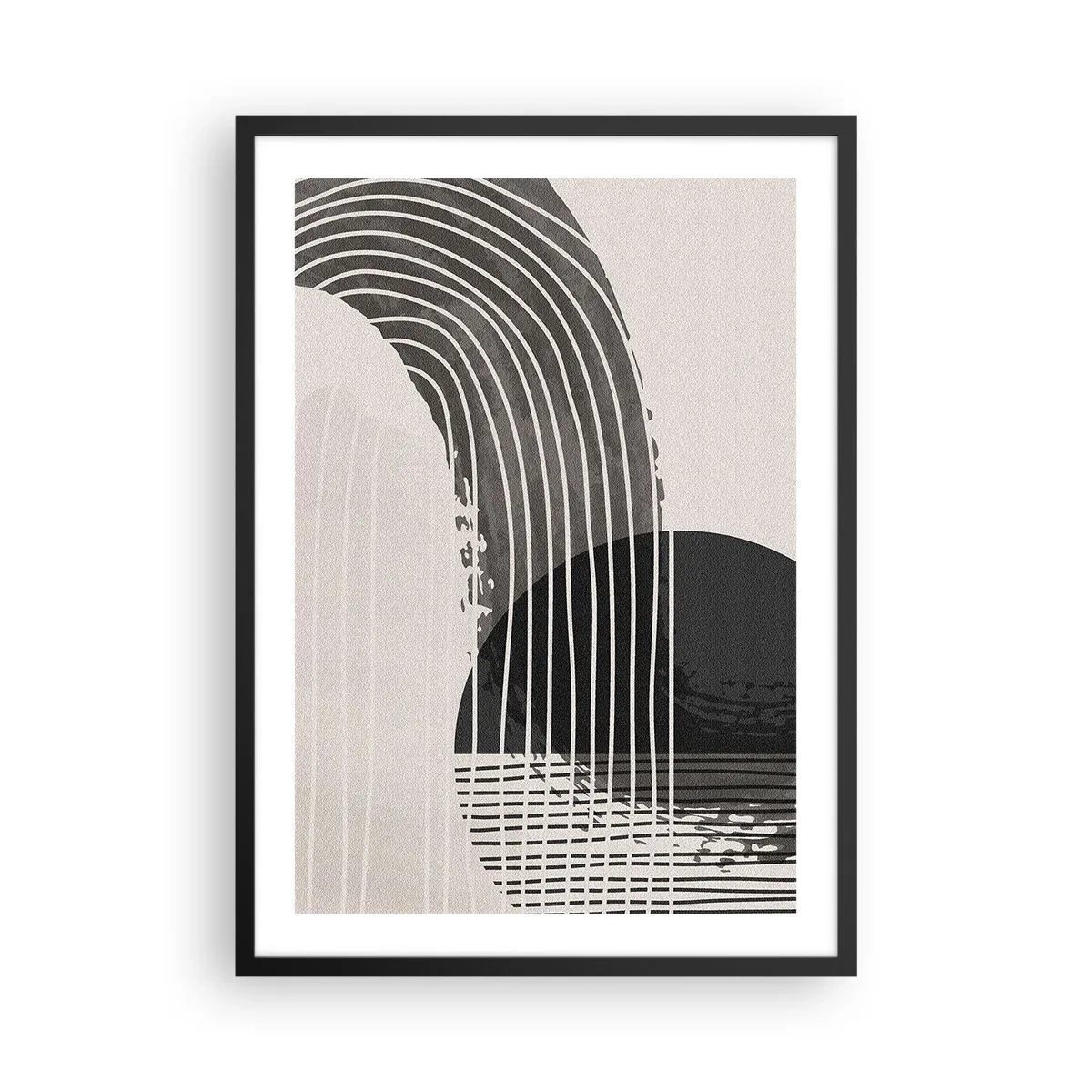 Affisch i svart ram - Minimalistisk abstraktion i svartvitt - 50x70cm - Dit och tillbaka - Modern väggdekoration för vardagsrum och sovrum ARTTOR