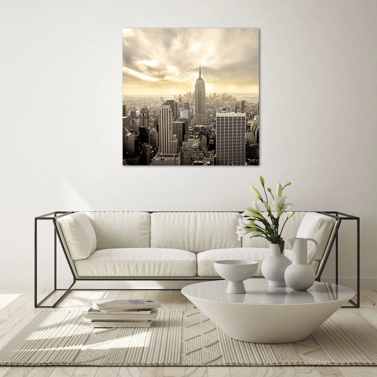 Glastavla - Bild på glas - New York i grånyanser - 30x30 cm
