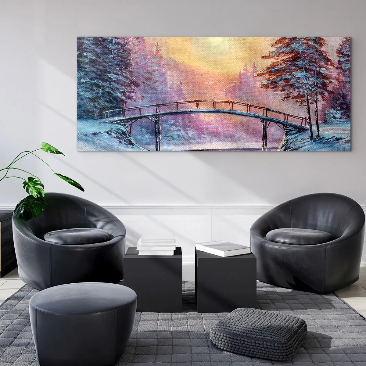 Glastavla - Bild på glas - De fyra årstiderna - vinter - 140x50 cm