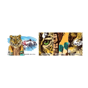 Provbit av självhäftande fototapet Deluxe Sticker - Inte lika vild som den tecknas - Abstraktion, Tiger, Berg - 100x30 cm
