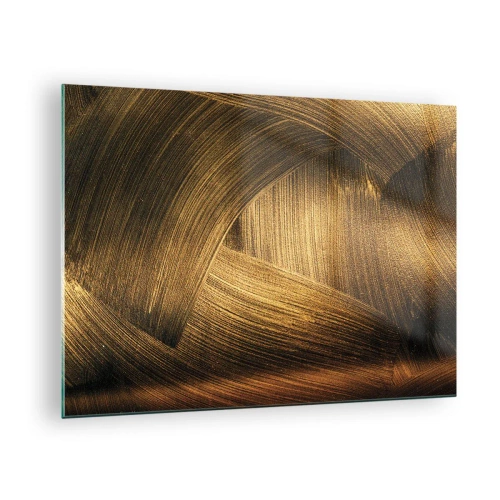 Glastavla - Bild på glas - En abstrakt målning som visar gyllene, geometriska linjer mot en bakgrund - 70x50cm - I gyllene labyrint - Modern väggdekoration för vardagsrum och sovrum ARTTOR