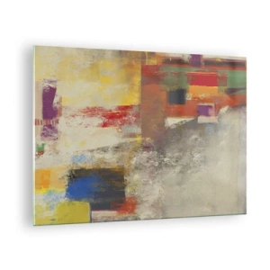 Glastavla - Bild på glas - Färgglad abstraktion med geometriska former - 70x50cm - Färgernas geometri - Modern väggdekoration för vardagsrum och sovrum ARTTOR