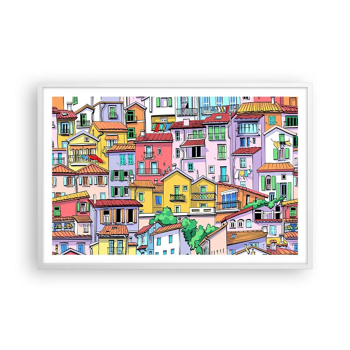 Affisch i vit ram - Gladlynt stad - 91x61 cm