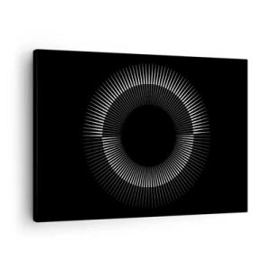 Canvastavla - Bild på duk - Grafisk cirkel med strålar i svartvitt - 70x50cm - Svart sol - Modern väggdekoration för vardagsrum och sovrum ARTTOR