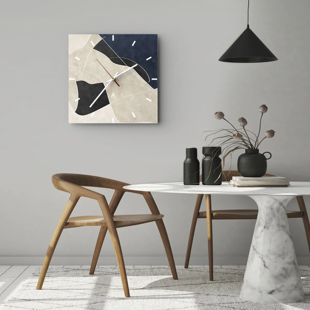 Väggklocka - Klocka på glas - Abstrakt komposition - färgkontrast - 30x30 cm