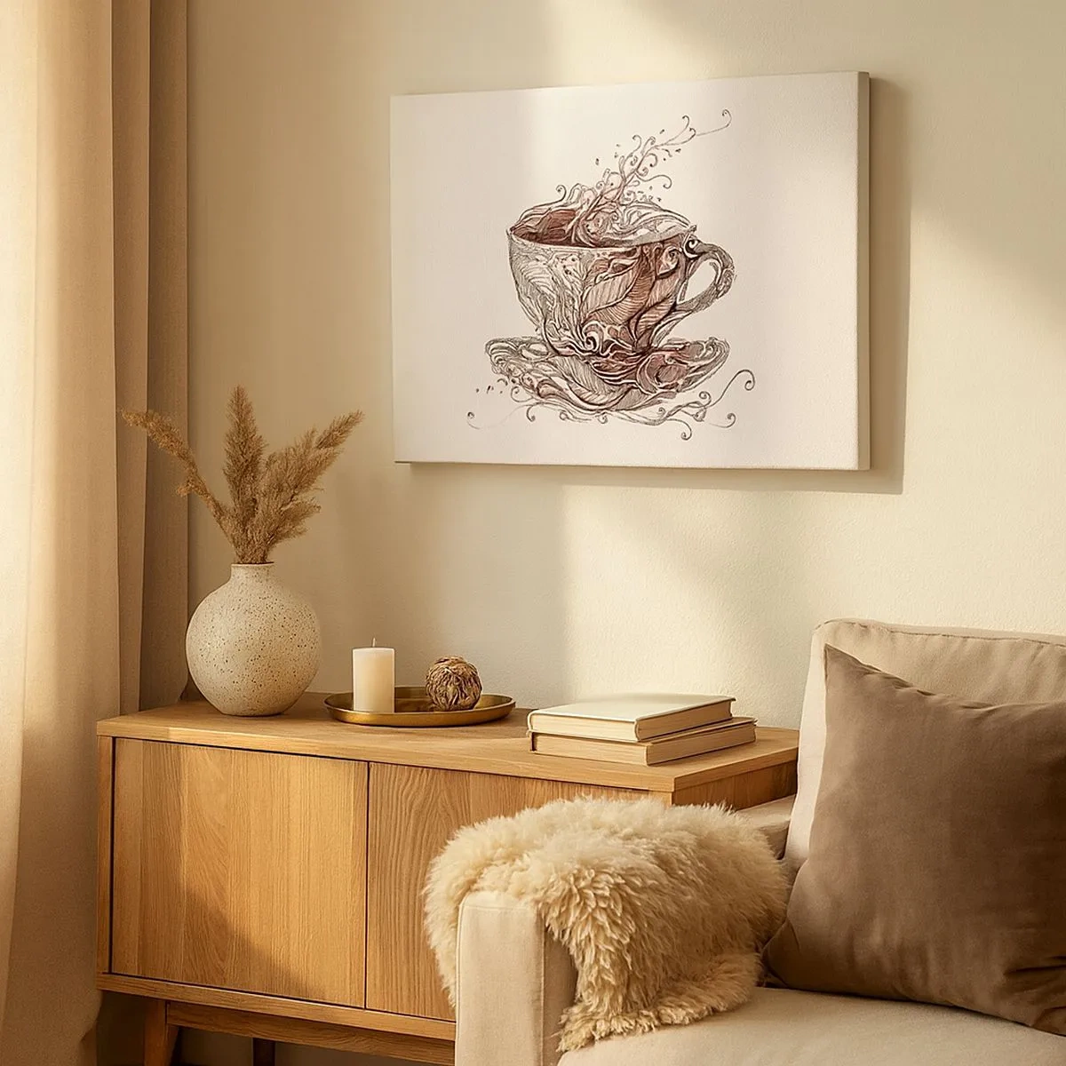 Canvastavla - Bild på duk - Dekorativ kaffekopp med ett konstnärligt mönster - 70x50cm - Te är gott för allt - Modern väggdekoration för vardagsrum och sovrum ARTTOR