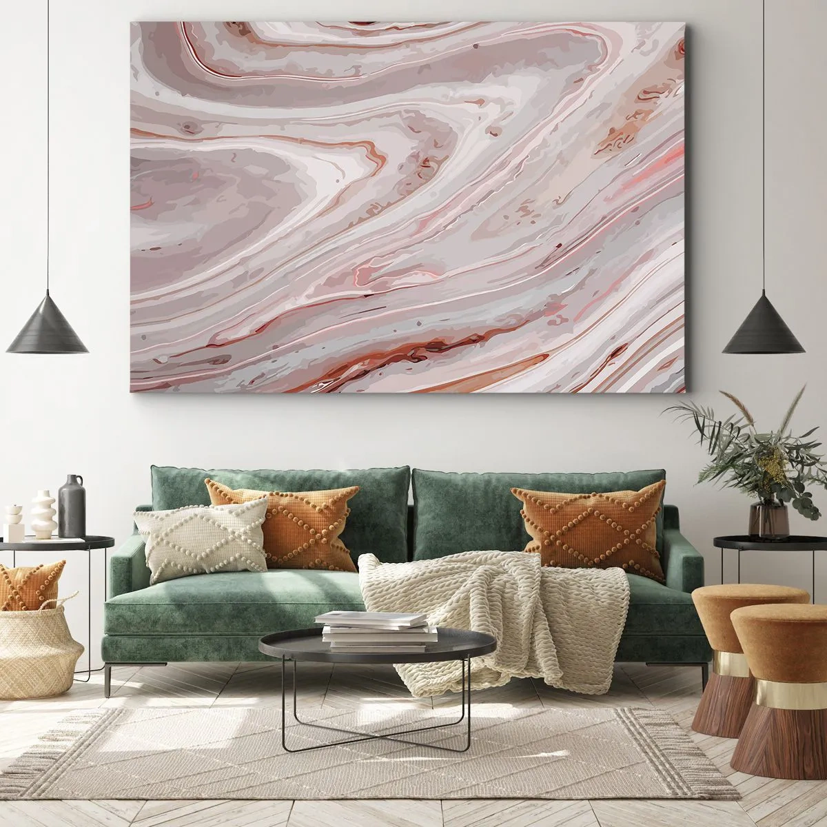 Canvastavla - Bild på duk - Abstrakta vågor i delikata nyanser av rosa och beige - 70x50cm - Flytande rosa - Modern väggdekoration för vardagsrum och sovrum ARTTOR