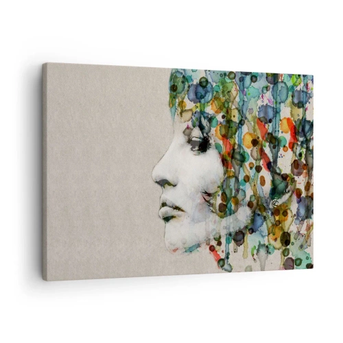 Canvastavla - Bild på duk - Profil av en kvinna i akvarellfärger med en abstrakt bakgrund - 70x50cm - Uppstånden ur glädje - Modern väggdekoration för vardagsrum och sovrum ARTTOR