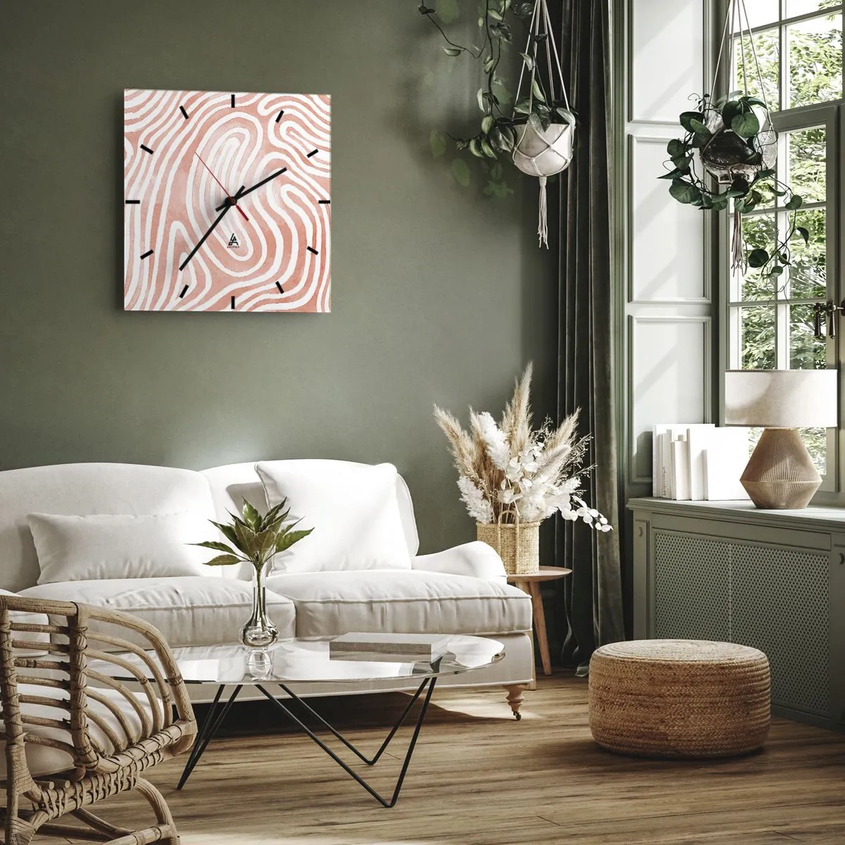 Väggklocka - Klocka på glas - I en labyrint av koraller - 30x30 cm