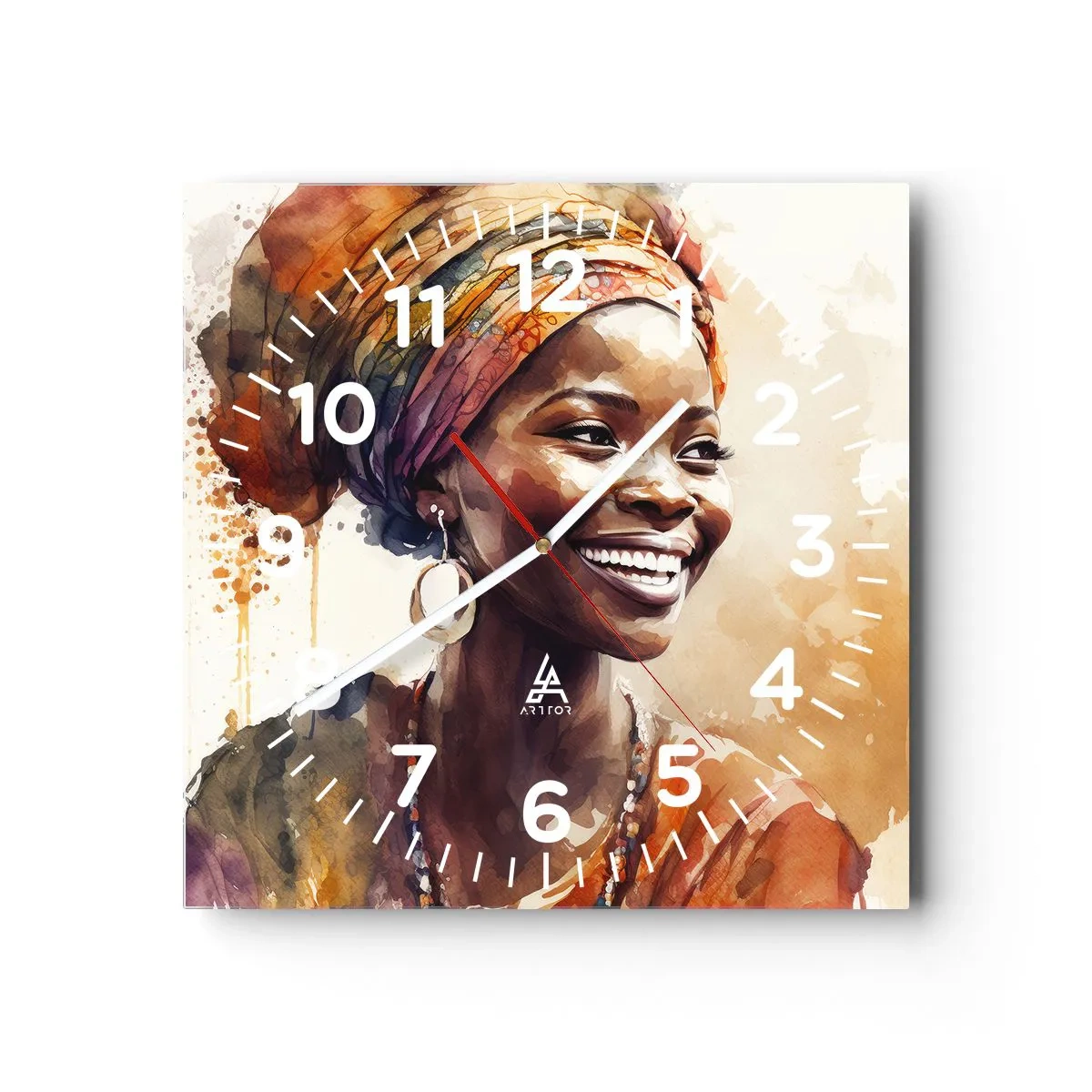 Väggklocka - Klocka på glas - Afrikansk drottning - 40x40 cm