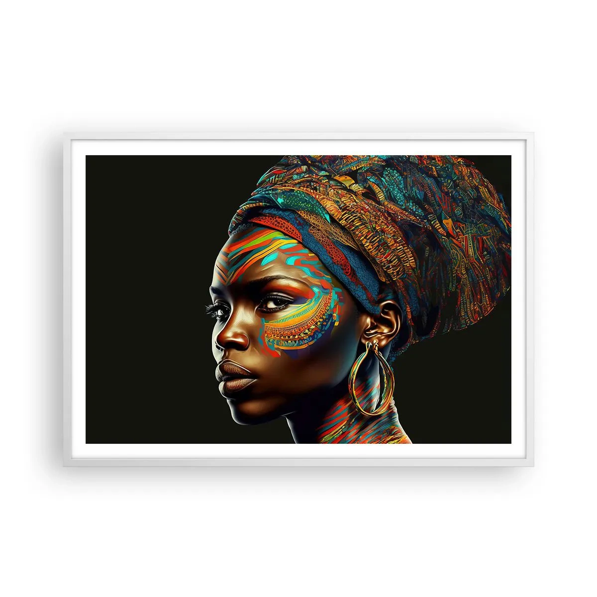 Affisch i vit ram - Afrikansk drottning - 100x70 cm