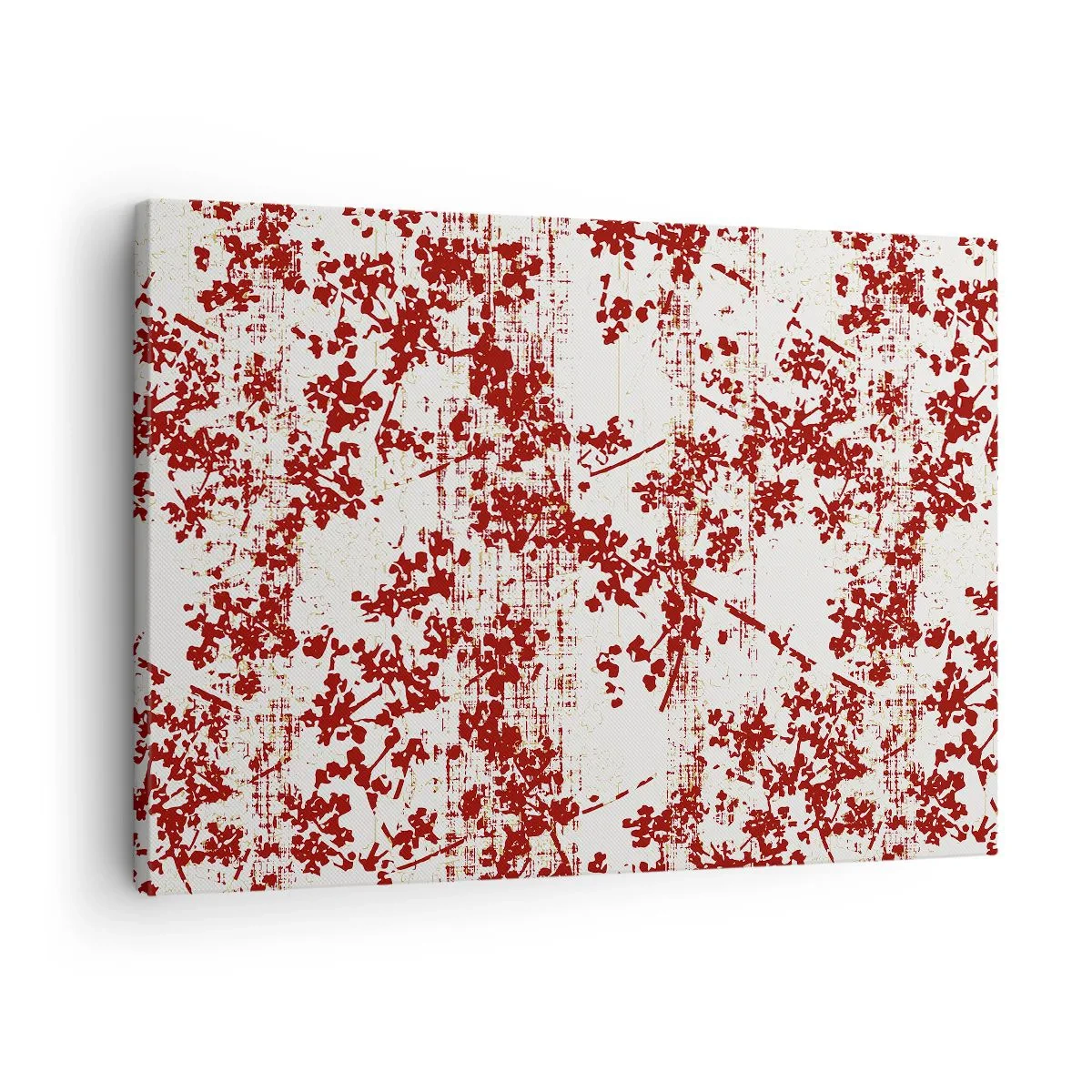 Canvastavla - Bild på duk - Röda blommor på en vit bakgrund i konstnärlig stil - 70x50cm - Som en gammal percale - Modern väggdekoration för vardagsrum och sovrum ARTTOR