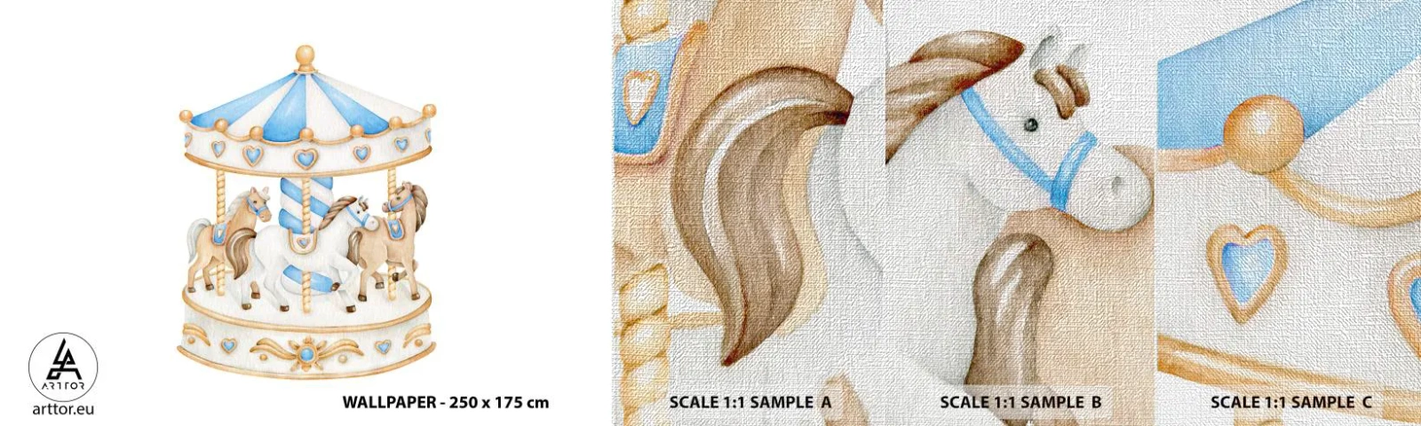 Provbit av fototapet Premium Canvas - En ljuvlig barndom - Hästar, Merry-go-round, Barns - 100x30 cm