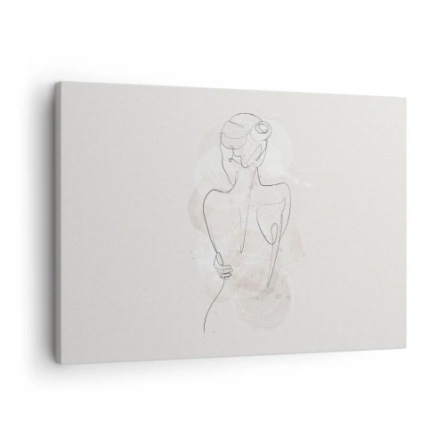 Canvastavla - Bild på duk - En minimalistisk skiss av en kvinnlig silhuett mot en ljus bakgrund. - 70x50cm - Som ett känsligt instrument - Modern väggdekoration för vardagsrum och sovrum ARTTOR