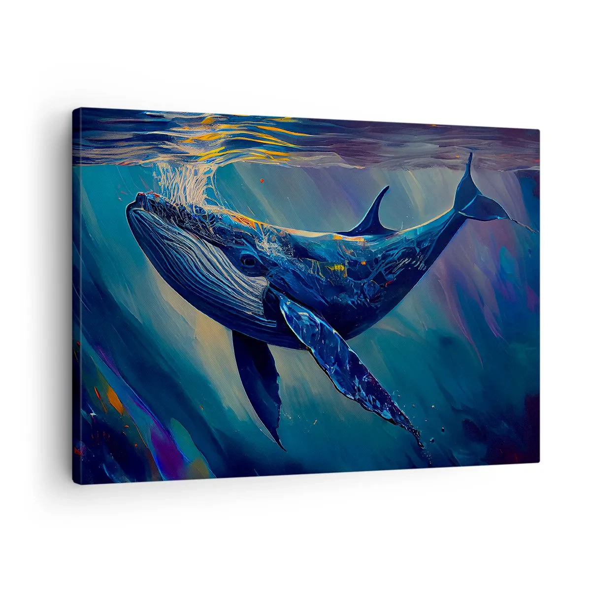 Canvastavla - Bild på duk - En val i havets djup i lysande färger - 70x50cm - Välkommen till min värld - Modern väggdekoration för vardagsrum och sovrum ARTTOR