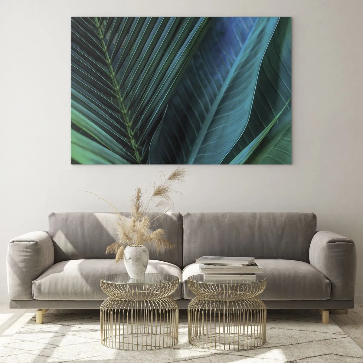 Glastavla - Bild på glas - Mörkgröna tropiska bladdetaljer - 70x50cm - Grönskans anatomi - Modern väggdekoration för vardagsrum och sovrum ARTTOR