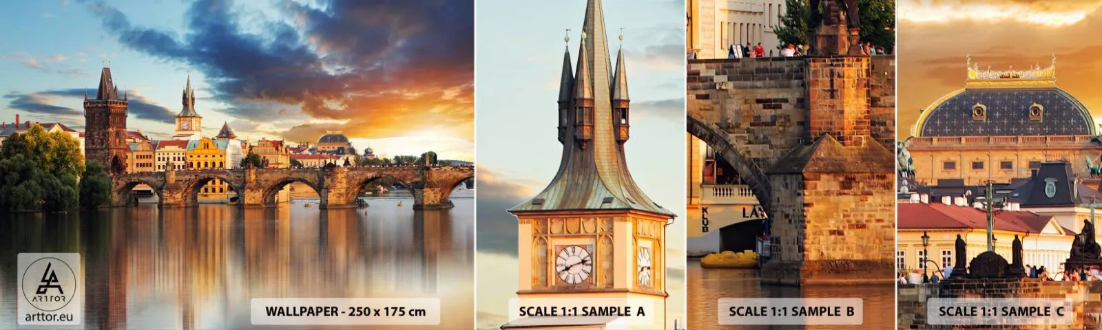 Provbit av självhäftande fototapet Deluxe Sticker - Vacker sedan århundraden - Stad, Prag, Tjeckien - 100x30 cm