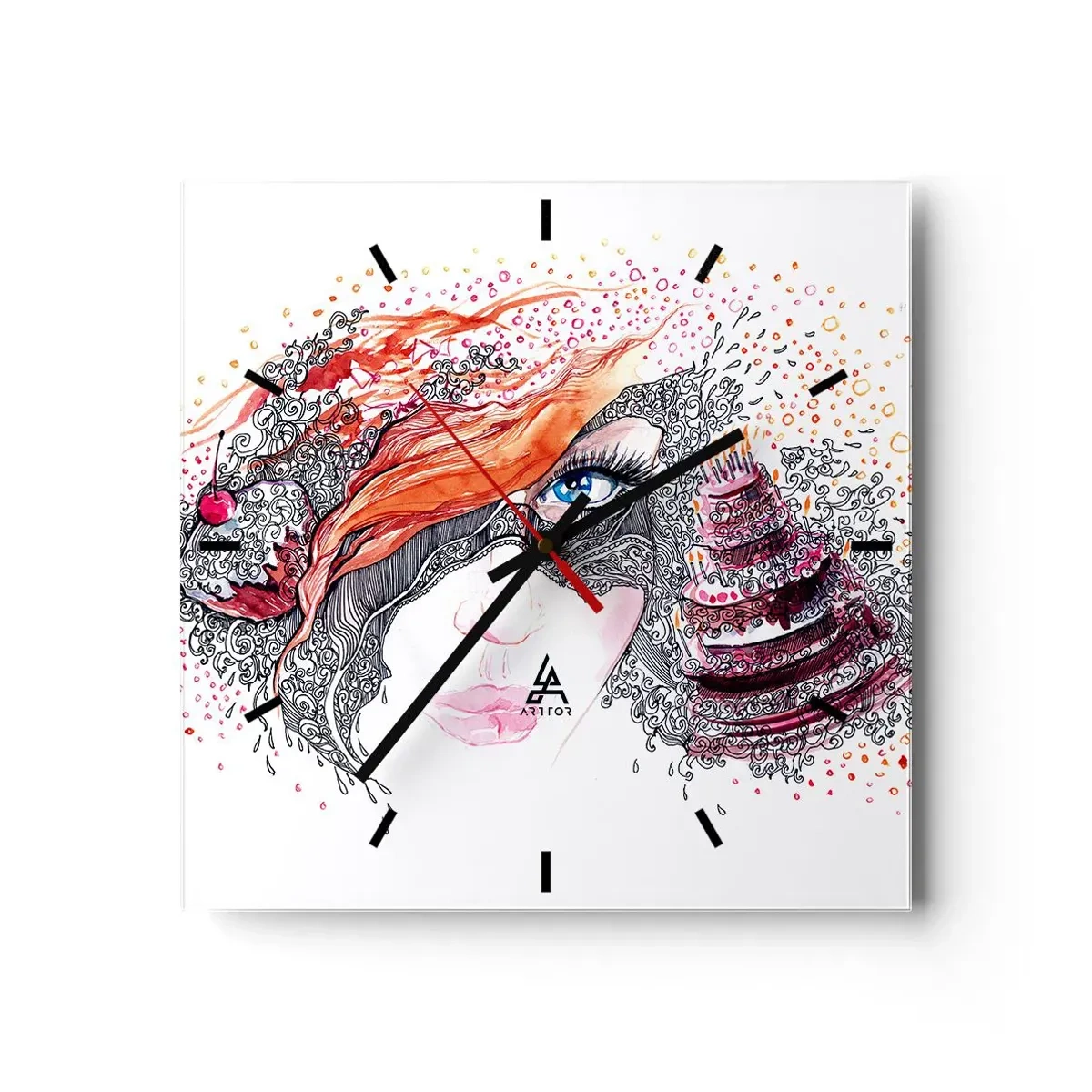Väggklocka - Klocka på glas - Med henne har vi högtid varje dag - 30x30 cm