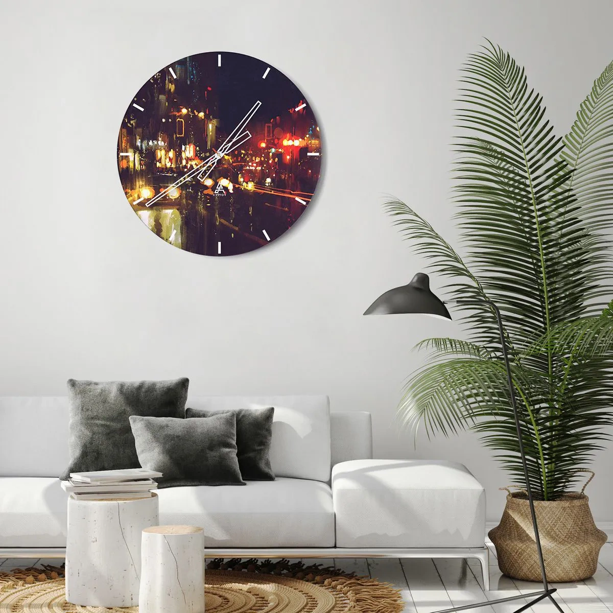 Väggklocka - Klocka på glas - Doppad i nattljuset - 40x40 cm