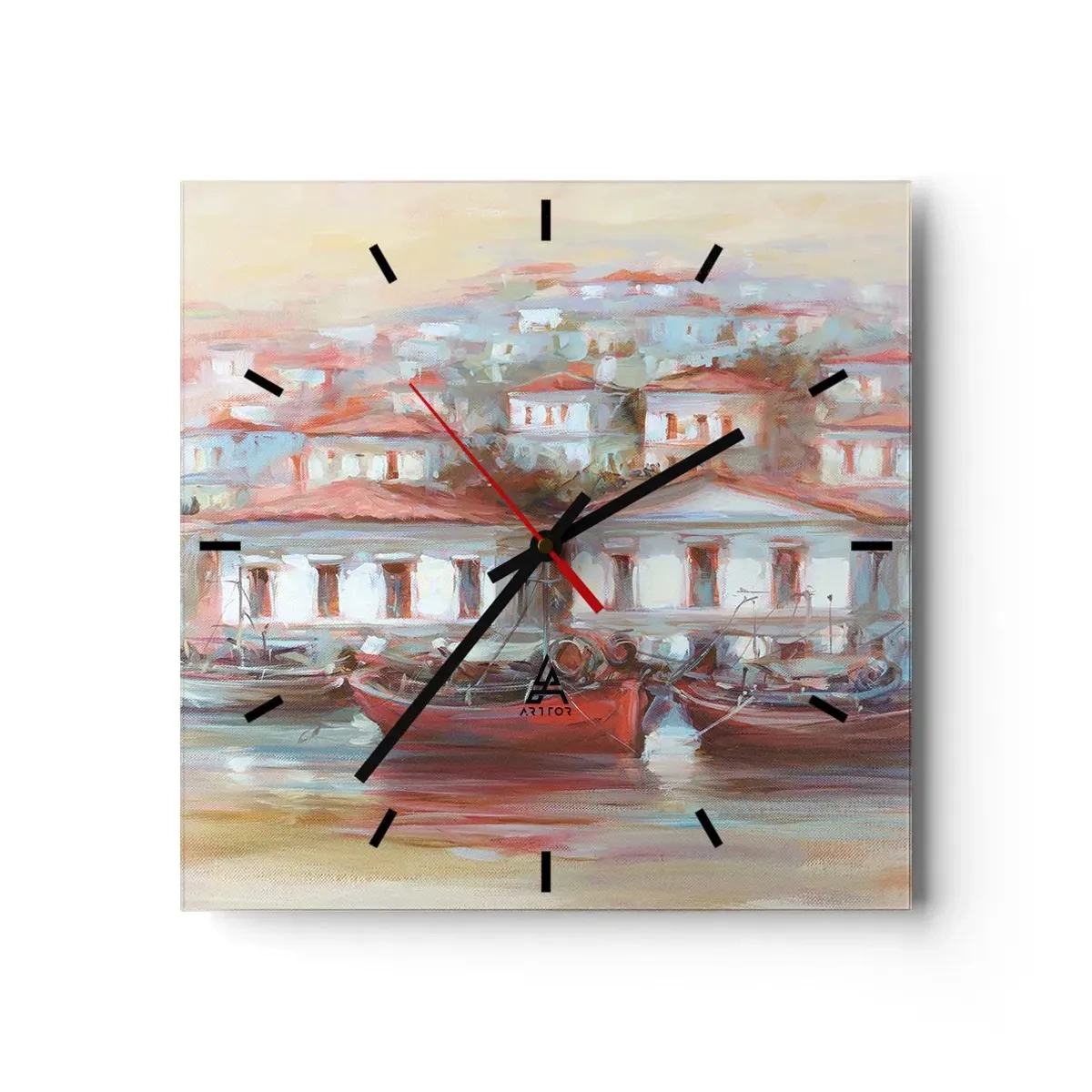 Väggklocka - Klocka på glas - Lycklig stad - 30x30 cm