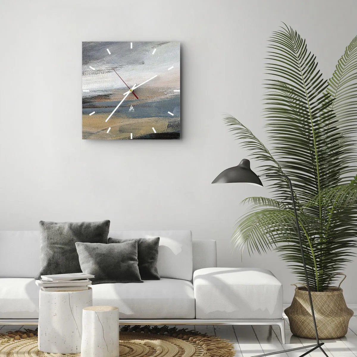 Väggklocka - Klocka på glas - Abstraktion: nordligt landskap - 40x40 cm