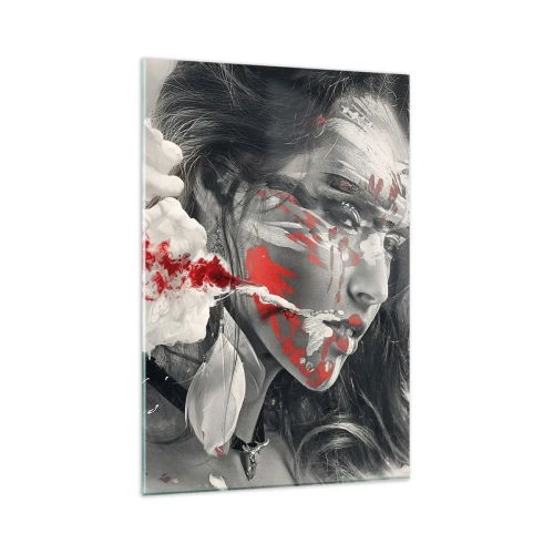 Glastavla - Bild på glas - Röd-vit absurdhet - 80x120 cm