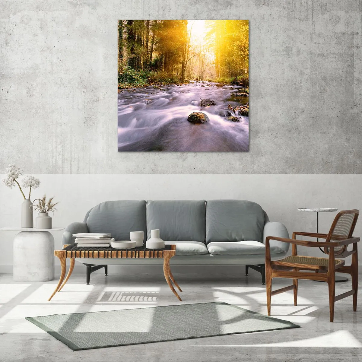 Glastavla - Bild på glas - Malakit i silver-guld infattning - 70x70 cm