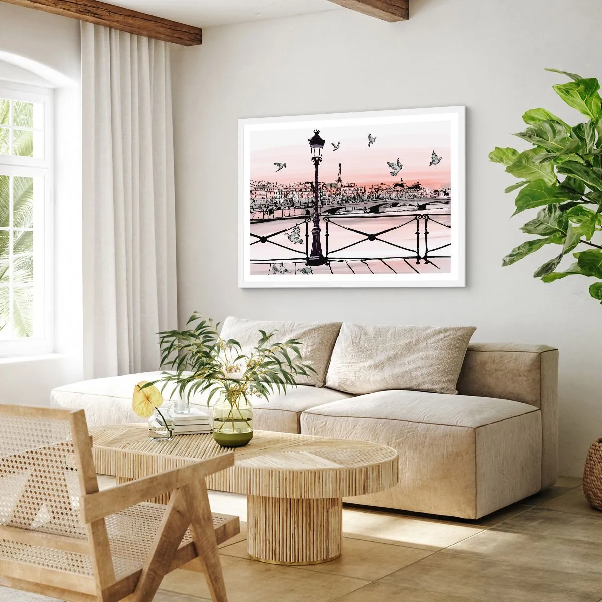 Affisch i vit ram - Över Paris tak - 70x50 cm