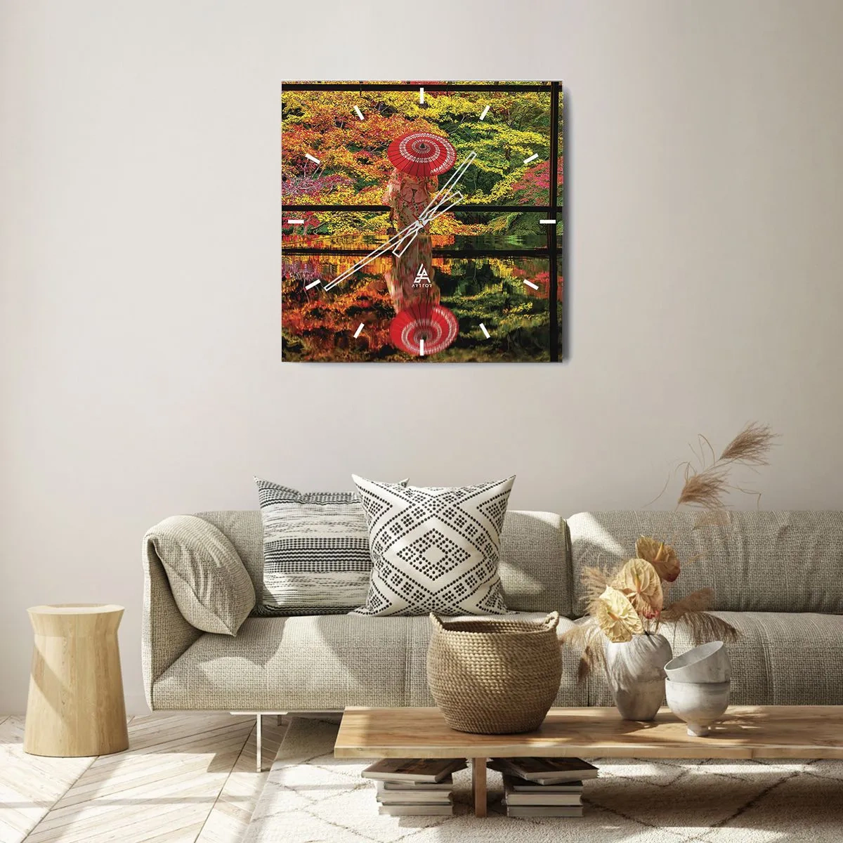 Väggklocka - Klocka på glas - I naturens tempel - 40x40 cm