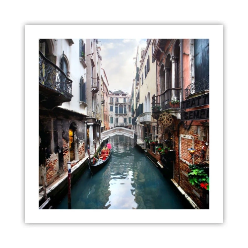 Affisch - Venedig-landskap med gondol och bro - 50x50 cm