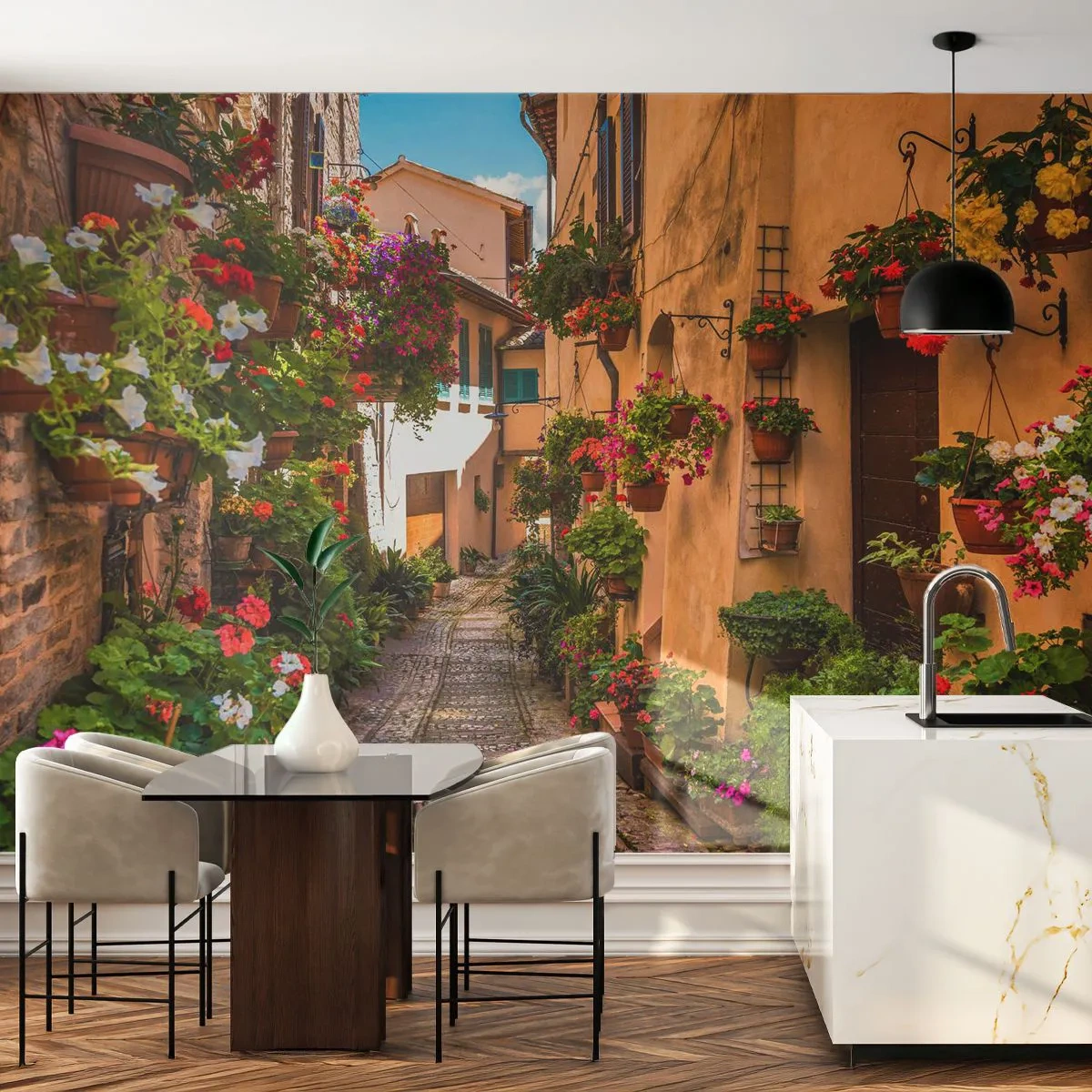Självhäftande Fototapet Deluxe Sticker - Italiensk gränd - Stad, Blommor, Arkitektur - 250x175 cm