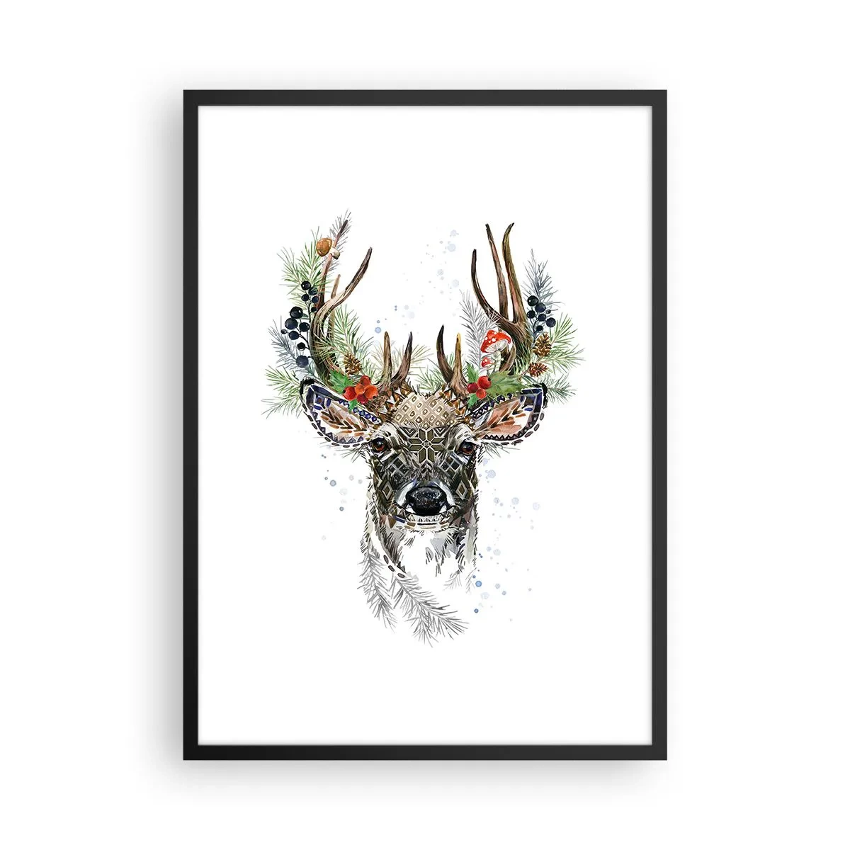 Affisch i svart ram - Dekorativa rådjur med ornament och blommiga accenter - 50x70cm - I högtidskläder - Modern väggdekoration för vardagsrum och sovrum ARTTOR