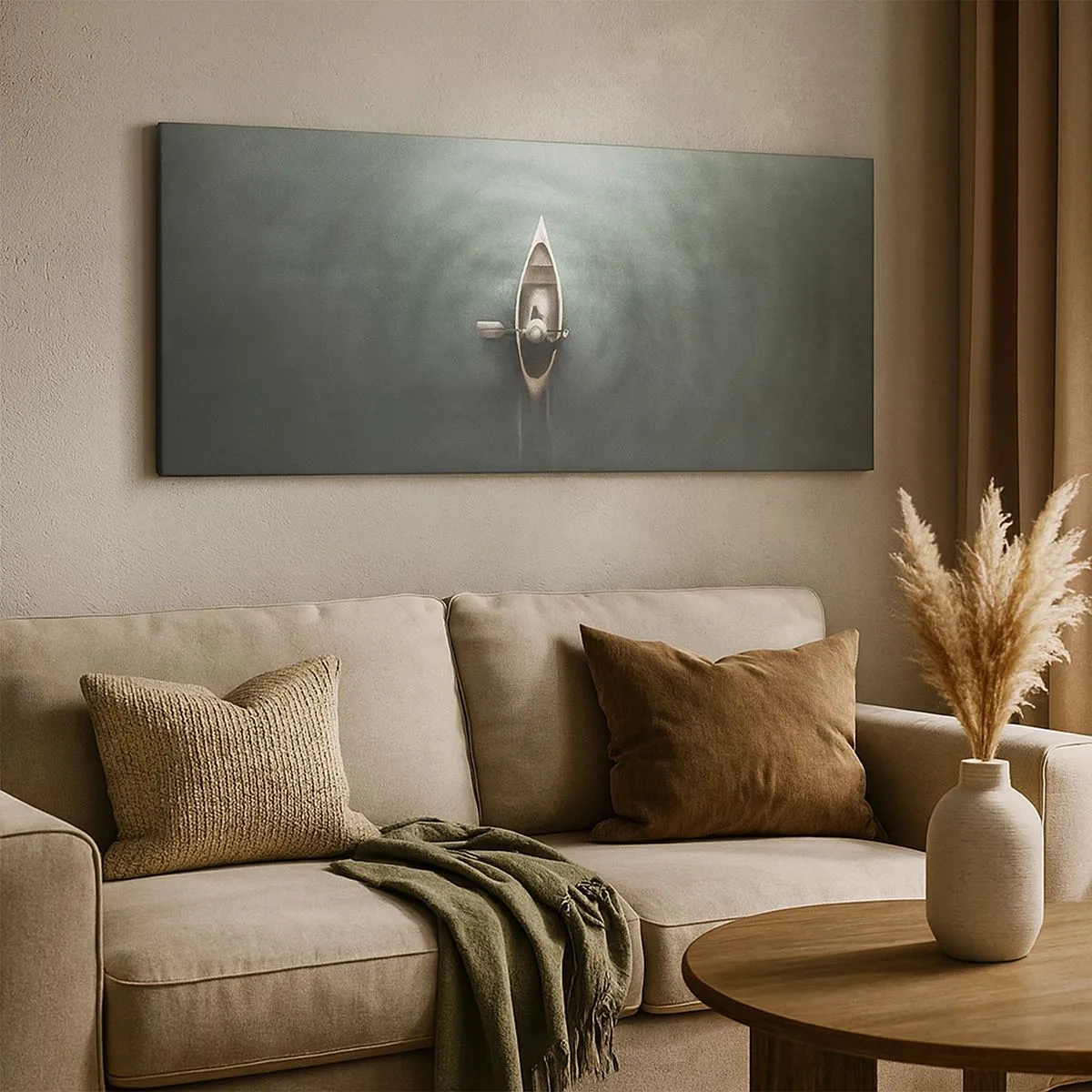 Canvastavla - Bild på duk - Över en månbelyst sjö - 100x40 cm