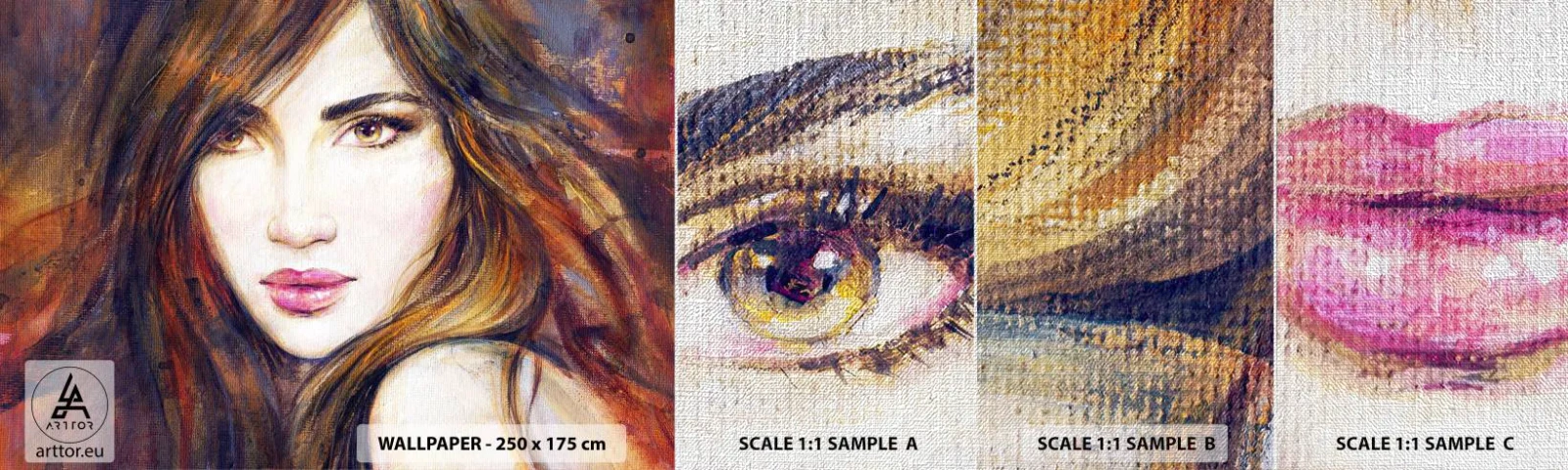 Provbit av fototapet Premium Canvas - Ett öre för dina tankar - Kvinnans ansikte, Porträtt av en kvinna, Hår - 100x30 cm