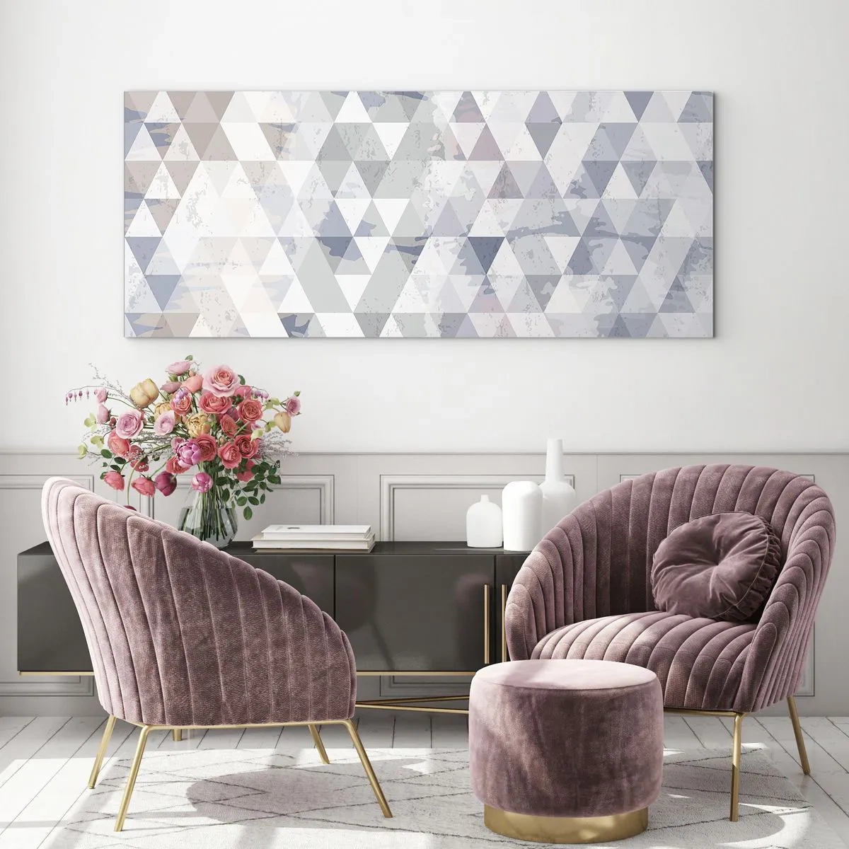 Glastavla - Bild på glas - Trianglar - 100x40 cm