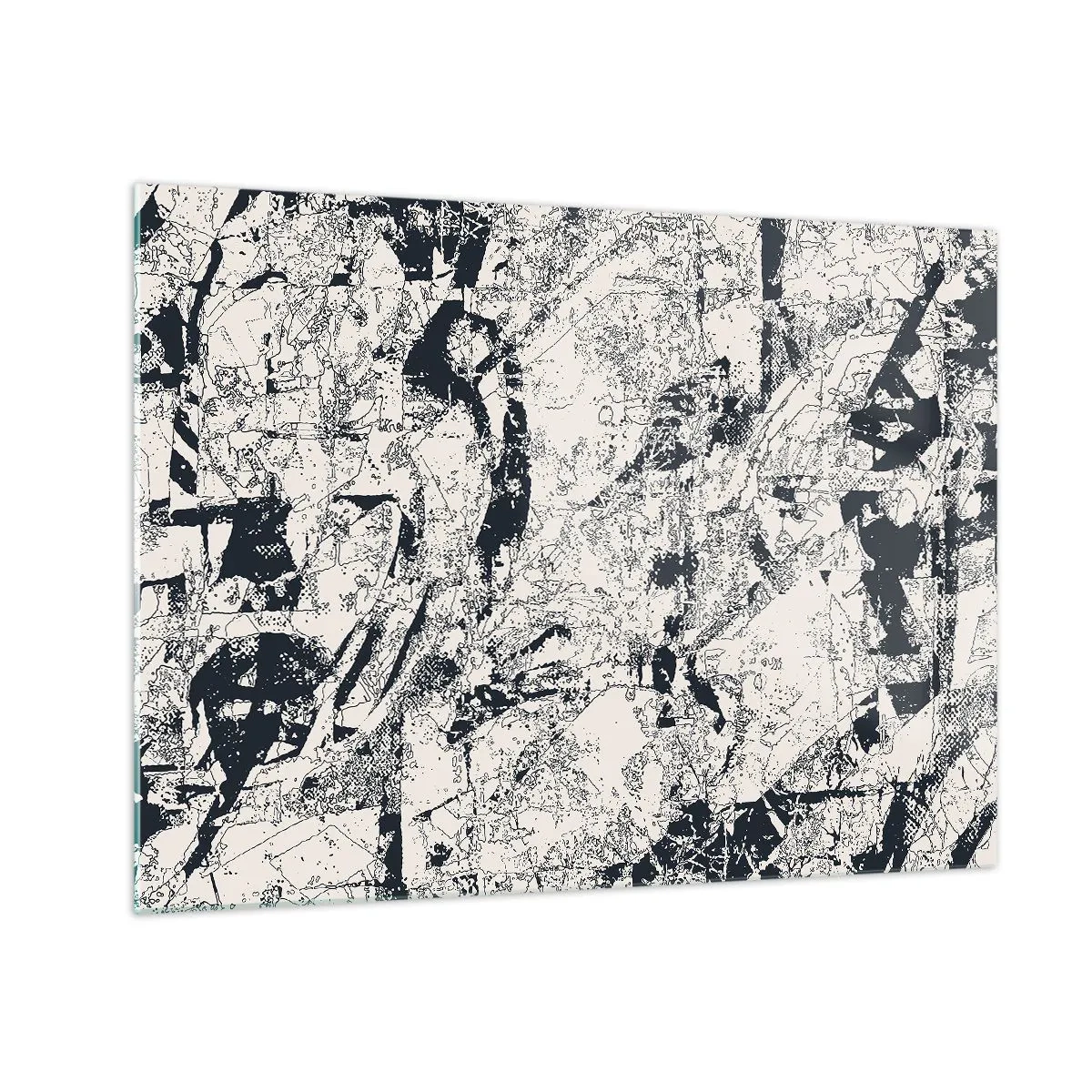 Glastavla - Bild på glas - Svartvit abstraktion med dynamiska linjer och texturer - 70x50cm - Motsatsernas interpenetration - Modern väggdekoration för vardagsrum och sovrum ARTTOR