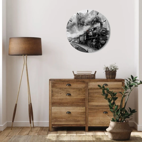 Väggklocka - Klocka på glas - Det står ett lok på stationen... - 30x30 cm
