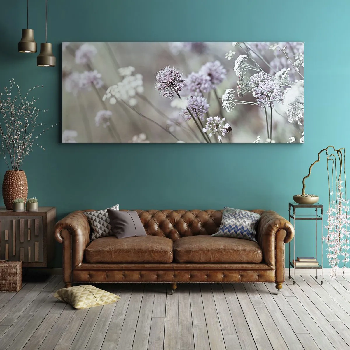 Canvastavla - Bild på duk - Söta örtfiligraner - 100x40 cm