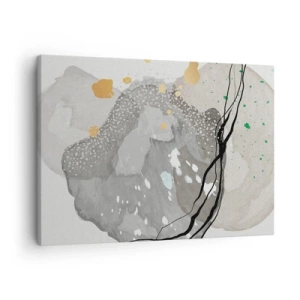 Canvastavla - Bild på duk - Organiska former i grå nyanser med accenter av svart och guld - 70x50cm - Organisk komposition - Modern väggdekoration för vardagsrum och sovrum ARTTOR