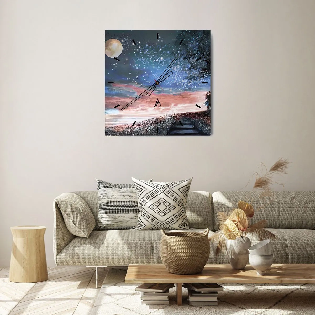 Väggklocka - Klocka på glas - Stjärnig spektakel - 40x40 cm