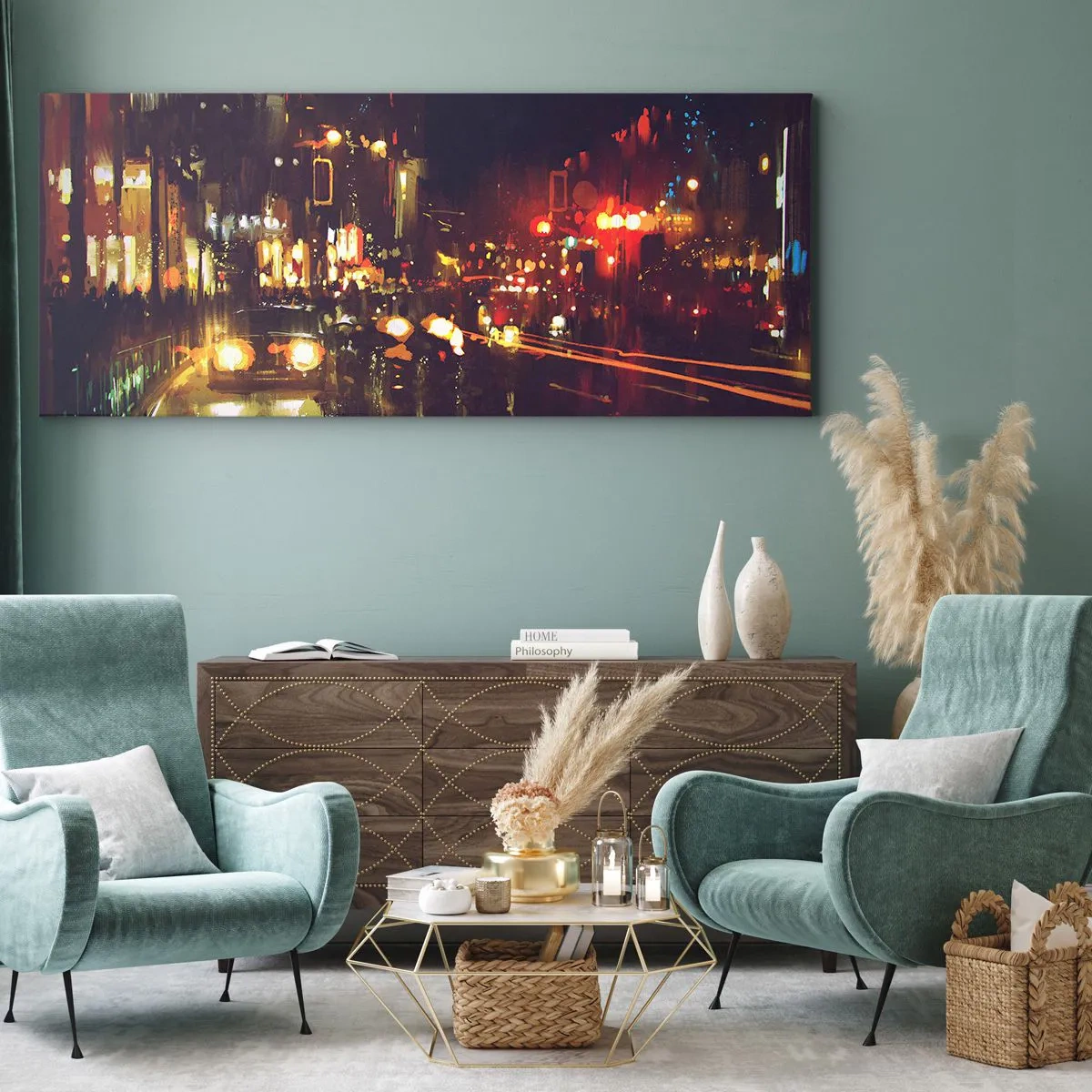 Canvastavla - Bild på duk - Doppad i nattljuset - 100x40 cm