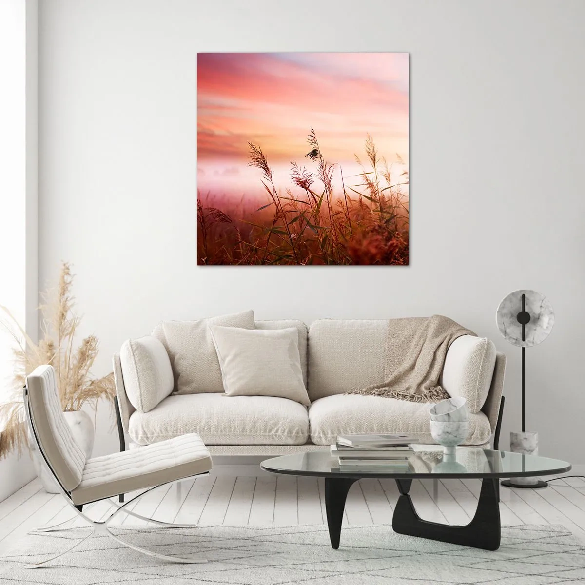 Glastavla - Bild på glas - Drakar, maskrosor, vind - 40x40 cm