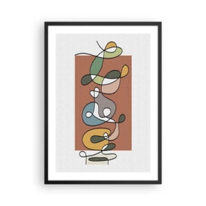 Affisch i svart ram - Abstrakt geometrisk komposition med organiska linjer - 50x70cm - Abstraktion: en färgglad dans - Modern väggdekoration för vardagsrum och sovrum ARTTOR
